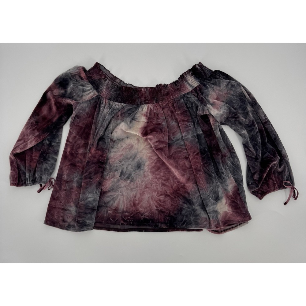 American Eagle Purple Tie Dye Crushed‎ Velvet Off Shoulder Top MED Fairy Grunge
